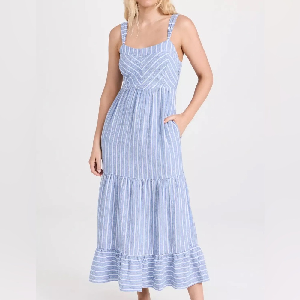 NEW Z SUPPLY ayla chambray stripe midi dress in blue & white